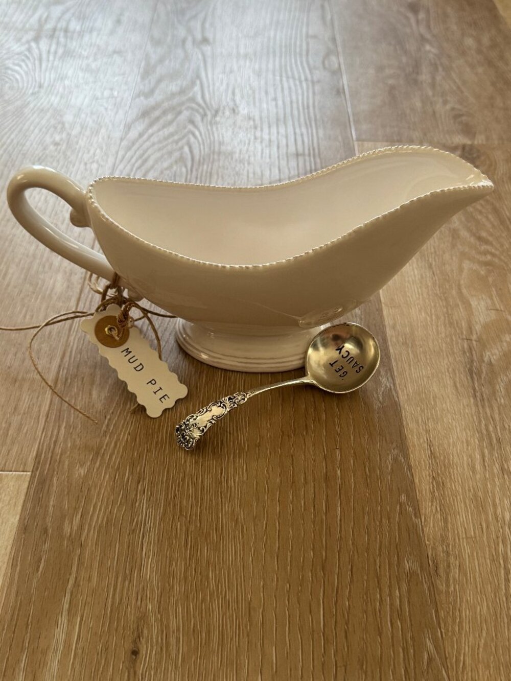 MUD PIE Gravy Boat Set with spoon, GET SAUCY, Thanksgiving, Holiday, BRAND NEW!